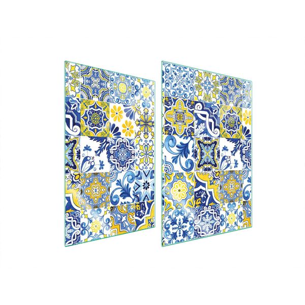 Piastre Coprifornelli 2 Pezzi 35X52 Copriforno In Ceramica Tagliere In Vetro Mosaico Colorato-image