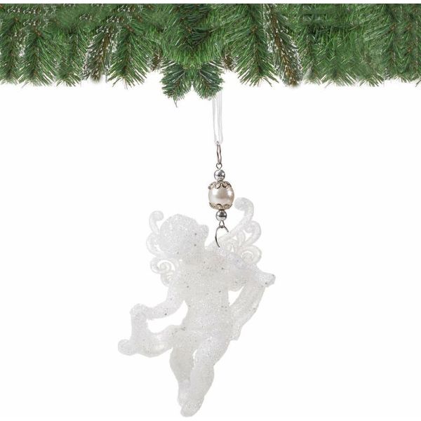 Springos Decorazione Per Albero Di Natale, Angelo, 13 Cm, Infrangibile, Ornamento Per Albero Di Natale Con Glitter (Bianco 1 Pz.)-image