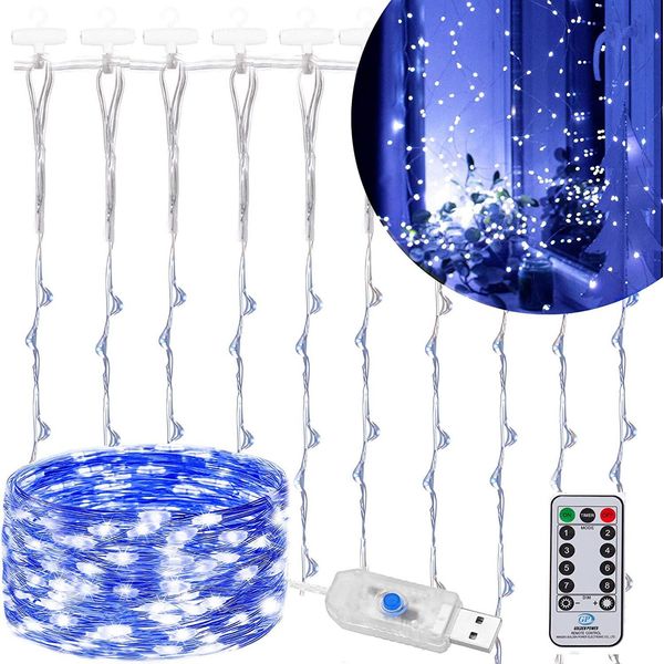 Springos Luce Tenda Fata 3 X 3 M Led Decorazione Interna 300 Led Telecomando 8 Modalità Di Luce Usb Luce Blu Luci Di Natale-image