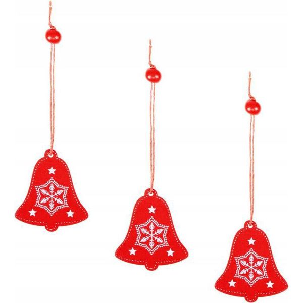 Springos 3 Pezzi, Cartellini In Legno, Decorazione Natalizia, Rosso, Cartellino Regalo (Campana)-image