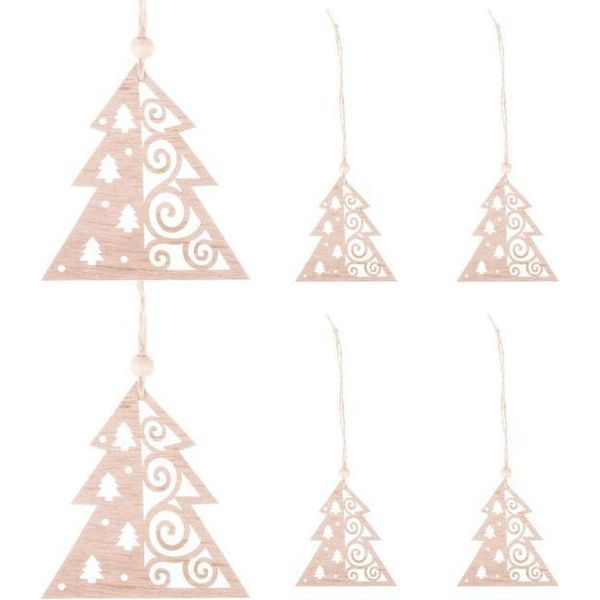 Set Di Ornamenti Per Albero Di Natale In Legno Springos, 6 Pezzi, Ornamento In Legno, Ciondolo, Natale, Ornamento Per Albero Di Natale, Fai Da Te (Alberi Di Natale)-image