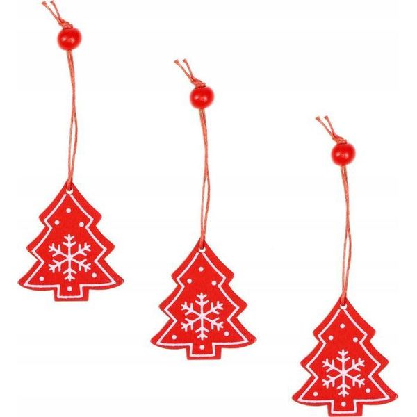 Springos 3 Pezzi, Cartellini In Legno, Decorazione Natalizia, Rosso, Cartellino Regalo (Abete)-image