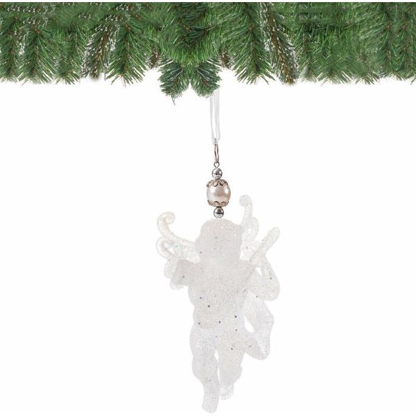 Springos Decorazione Per Albero Di Natale, Angelo Con Lira, 13 Cm, Infrangibile, Ornamento Per Albero Di Natale Con Glitter (Bianco 1 Pezzo)-image