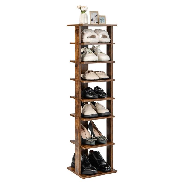 Scarpiera In Legno Costway, Scarpiera A 8 Livelli, Organizzatore Verticale Di Scarpe, Scaffale Indipendente, Scaffale Ad Angolo Per La Casa (Marrone)-image