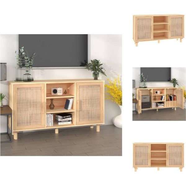 Vidaxl Credenza Marrone 105X30X60 Cm In Pino Massiccio E Rattan Naturale - Credenze-image