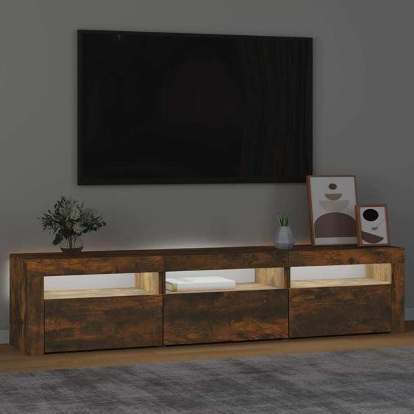 The Living Store Mobile Tv Con Luci Led Rovere Fumé 180X35X40 Cm-image