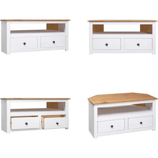 Vidaxl Mobile Tv Ad Angolo Bianco 93 X 49 X 49 Cm In Legno Massiccio Di Pino Di Panama - Mobile Tv Ad Angolo - Mobile Tv - Mobile Tv - Mobili Tv-image