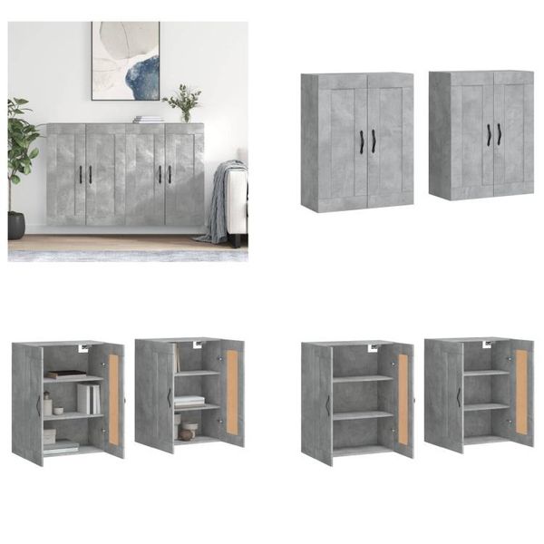 Vidaxl Armadi A Muro 2 Pz. Legno Ingegnerizzato Grigio Cemento - Armadio A Muro - Armadi A Muro - Armadio - Armadio Portaoggetti-image