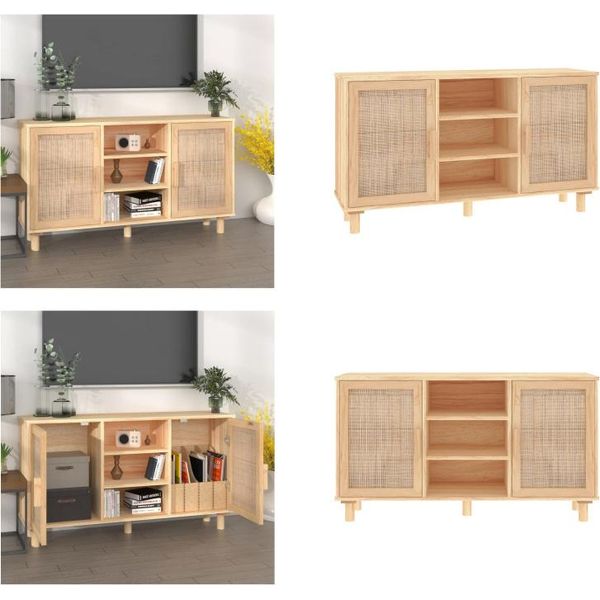 Vidaxl Credenza Marrone 105X30X60 Cm In Pino Massiccio E Rattan Naturale - Credenza - Credenza - Armadio - Armadio Portaoggetti-image