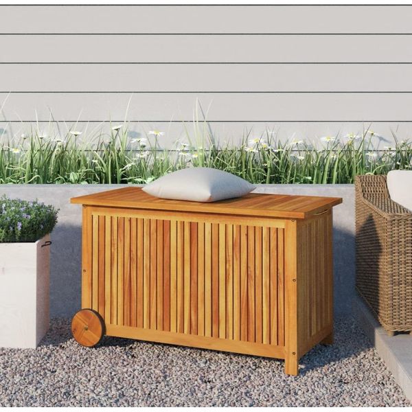 The Living Store Cassapanca Da Giardino Con Rotelle 90X50X58 Cm In Legno Massiccio Di Acacia-image