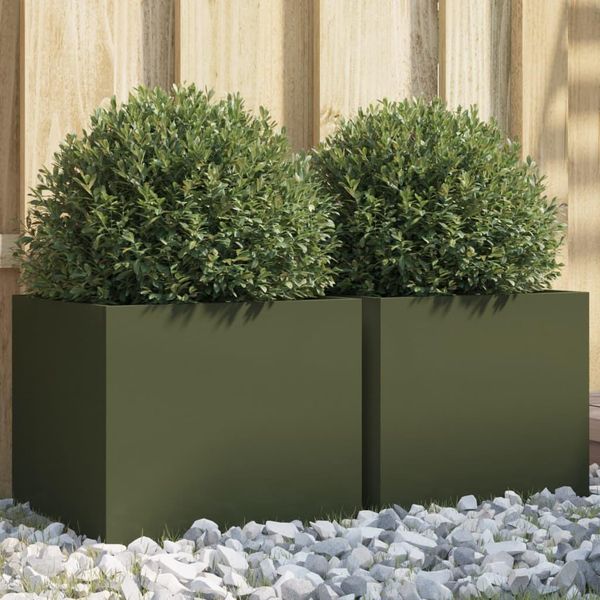Maison Exclusive - 2 Vasi Da Fiori Verde Oliva 32X30X29 Cm In Acciaio-image