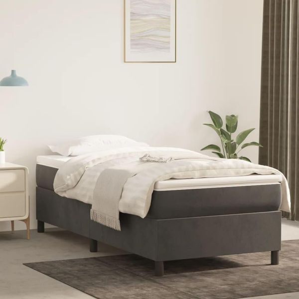 The Living Store Struttura Letto Grigio Scuro 100X200 Cm In Velluto-image