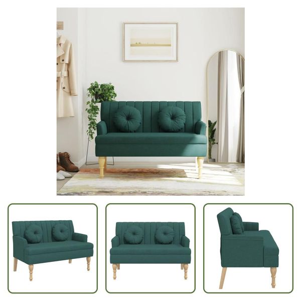 The Living Store Panca Con Cuscino In Tessuto Verde Scuro 113X64,5X75,5 Cm-image