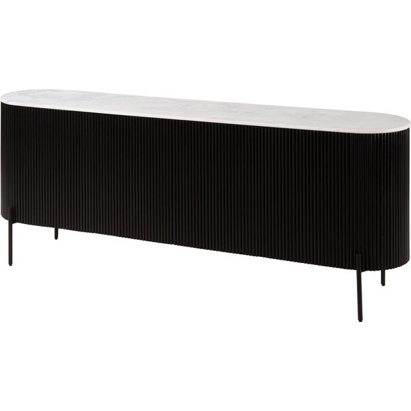 MASSIVMOEBEL24 | Credenza In Legno Di Mango 200X40X76 Laccato Nero - Marmo Bianco Barcelona #102-image