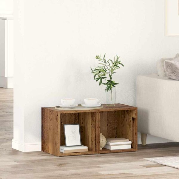 Maison Exclusive - Set Di Mobili Tv 2 Pezzi Legno Antico 37 X 35 X 37,5 Cm Materiale Ligneo-image