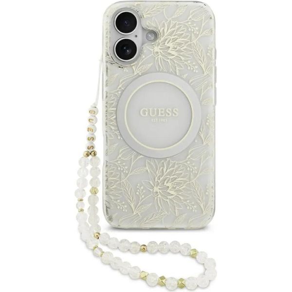 Etui Guess Iml Flowers Electro Pearl Strap Magsafe Na Iphone 17 - BiałE-image