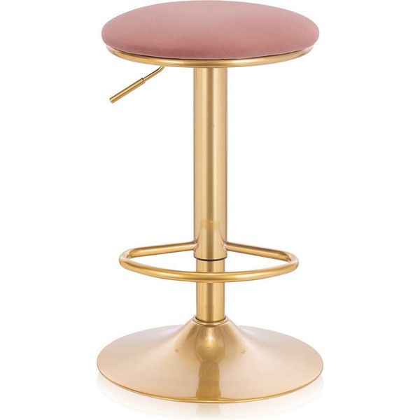 Sgabello - Velluto - Rosa/Oro - Senza Schienale - Regolabile In Altezza - 38?×?(61-82?Cm)-image