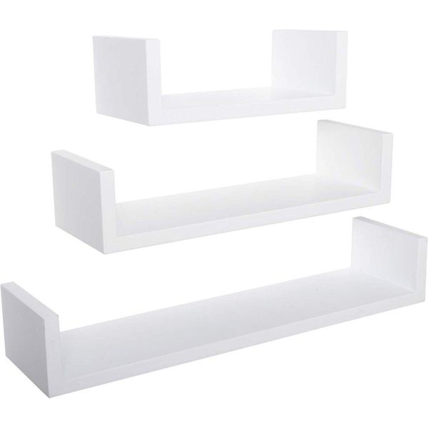 Libreria Galleggiante - Bianco - Set Di 3 - Scaffale A Muro - Scaffale Per Foto Camera Dei Bambini - Legno Mdf-image
