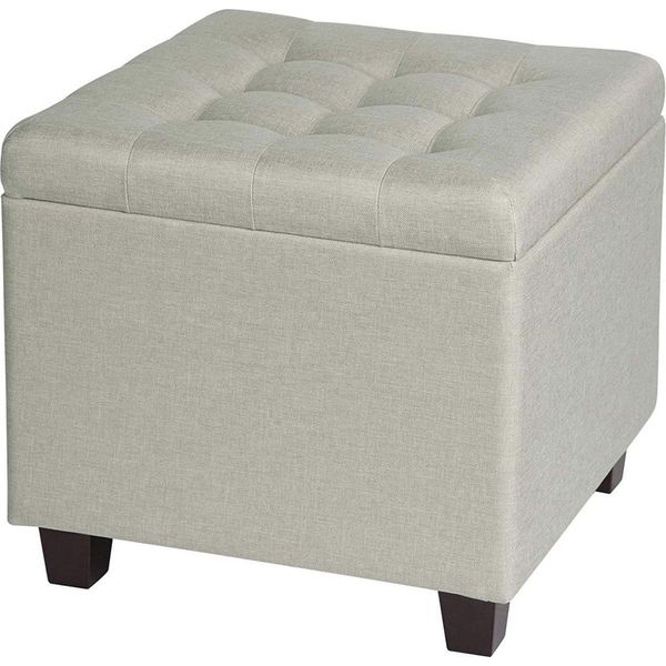 Happyment CrèMe Stool Deluxus - Con Vano Portaoggetti - Turchese - Sgabello - Sgabello Contenitore - Cassapanca Con Coperchio - Tessuto - 45X45X41Cm-image