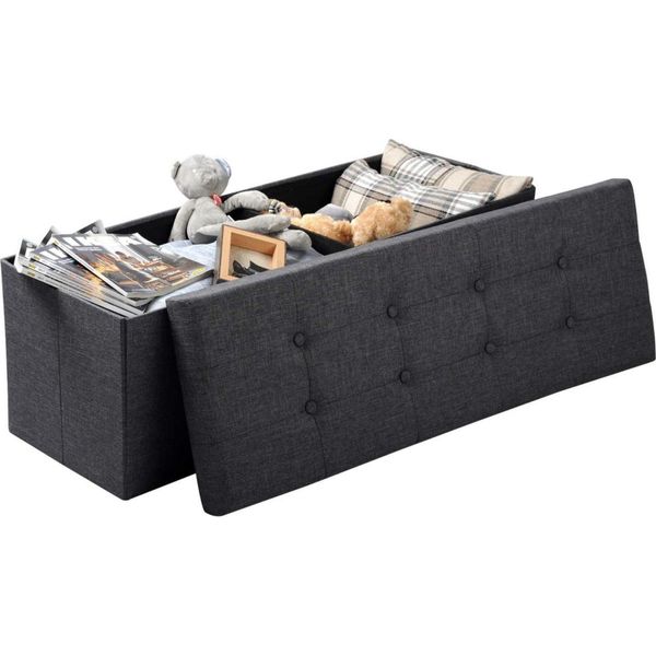 Panca Portaoggetti Happyment Fida - Panca Portaoggetti - Sgabello - Grigio - Linnen E Mdf - 110X37,5X38 Cm-image