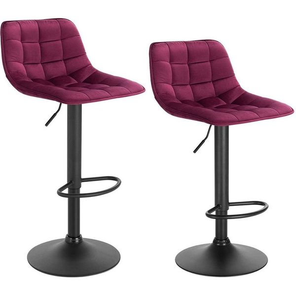 Happyment Barstool Jerino - Set Di 2 - Con Schienale - Velluto - Regolabile In Altezza - Sgabelli Da Bar Ergonomici - Cucina - Bordeaux - Altezza Seduta 60-82 Cm-image