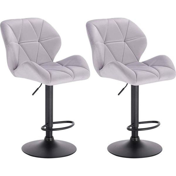 Happyment Barstool Comodo - Grigio Chiaro - Con Schienale - Altezza Regolabile 60-82 Cm - Velluto - Sgabello Da Cucina - Ergonomico - 1 Pezzo-image