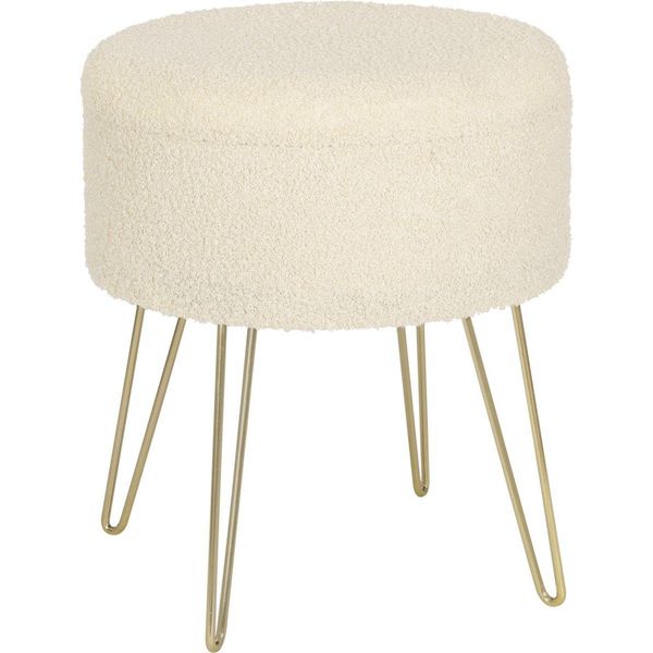 Sgabello Feri - Con Contenitore - Rotondo - Sgabello Con Contenitore - Sgabello Con Contenitore - Scatola Per Sedersi Con Coperchio - Beige - Teddy - 39X39X44 Cm-image