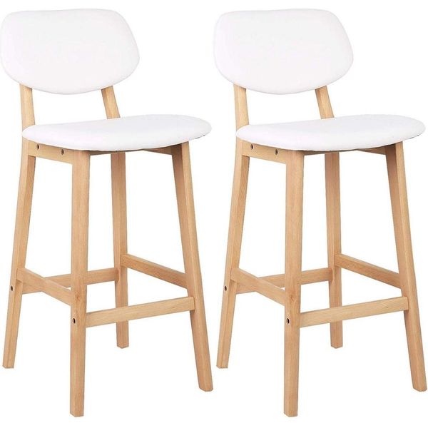 Happyment Sgabello Da Bar Riva - Set Di 2 - Con Schienale - Struttura In Legno - Sgabelli Da Bar Ergonomici - Cucina - Bianco - Altezza Seduta 65 Cm-image