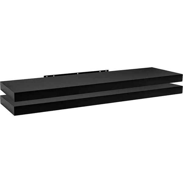 Happyment Scaffale Da Parete Nero - 120 Cm - Set Di 2 - Scaffali Da Parete Galleggianti - Legno Mdf - Scaffale Per Libri/Foto Per Il Soggiorno E La Camera Dei Bambini-image
