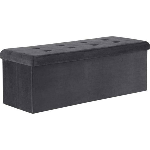 Panca Happyment Delva - Panca Con Spazio Di Archiviazione - Sgabello/Pedana - Grigio - Velluto - 110 × 37,5 × 38 Cm-image