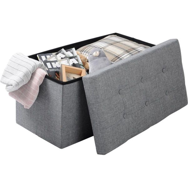 Happyment Panca Moderna Ferino - Panca / Sgabello - Sgabello - Grigio Chiaro - Tessuto E Mdf - 76X38X38 Cm-image