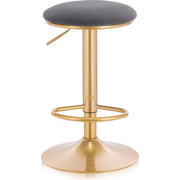 Sgabello Happyment - Velluto - Sgabello Da Bar Senza Schienale - Grigio/Oro - Regolabile In Altezza - 38×61-82Cm-image