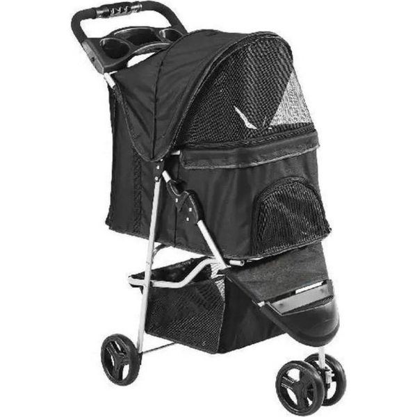 Passeggino Per Cani Happyment - Passeggino Per Cani E Gatti - Pieghevole - Portata 16 Kg - Telaio In Alluminio - Nero-image