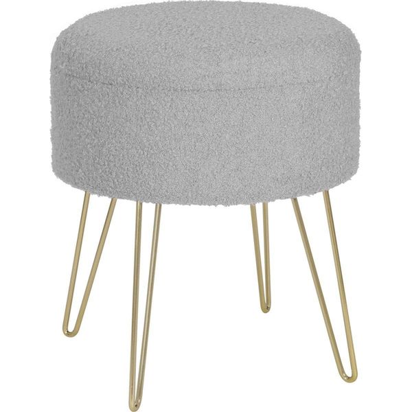 Sgabello Zaza - Con Spazio Di Archiviazione - Rotondo - Sgabello Con Spazio Di Archiviazione - Sgabello Contenitore - Scatola Di Seduta Con Coperchio - Grigio Chiaro - Teddy - 39X39X44 Cm-image