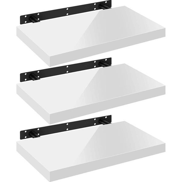 Scaffale A Muro Happyment Deluxus - Galleggiante - 60 Cm - Bianco - Legno Mdf - Scaffale A Muro - Libreria - Camera Dei Bambini Photoplank - Set Di 3-image