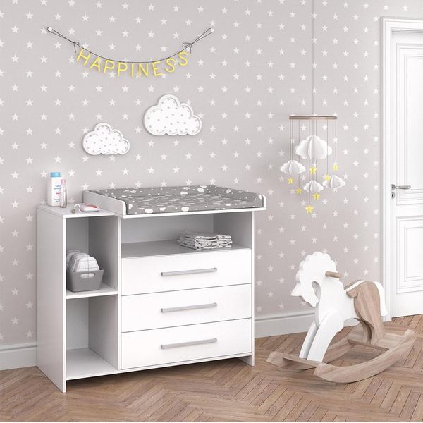 Vicco Fasciatoio Oskar, 113 X 100 Cm Con 3 Ampi Cassetti, Bianco-image