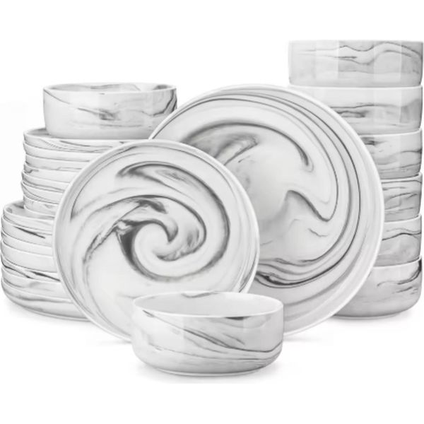 Set Da Portata - 8 Persone - 24 Pezzi - Ceramica Grigia - Piatti Da Portata E Piatti Piccoli-image