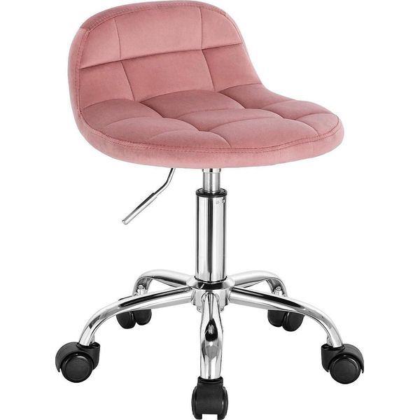 Happyment Sgabello Girevole Moderno - Con Schienale Su Rotelle - Sgabello Per Parrucchieri - Rosa - Sgabello A Sella - Sgabello Da Lavoro Tabouret - Ergonomico-image