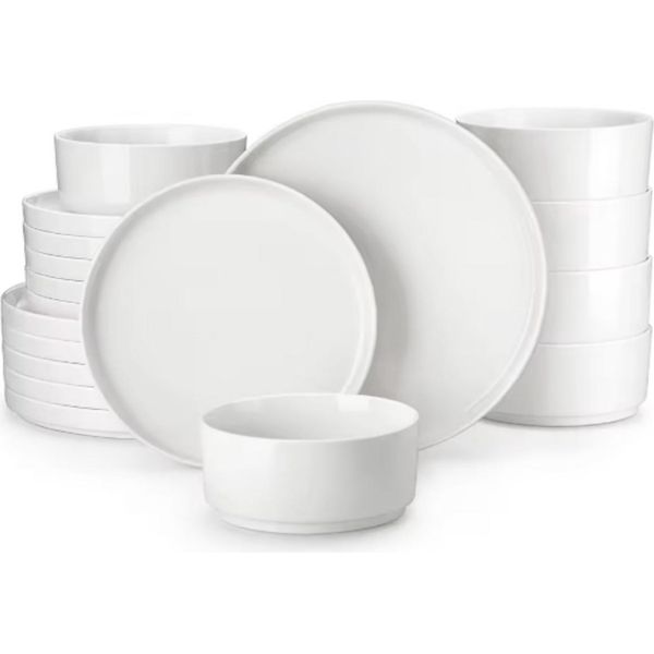 Set Da Portata Noble - 16 Pezzi - 4 Persone - Ceramica Bianca - Piatti Per La Colazione E La Cena-image
