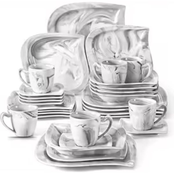 Set Da Tavola - 6 Persone - 30 Pezzi - Set In Ceramica Grigia - Piatti Da Portata E Piatti Piccoli-image