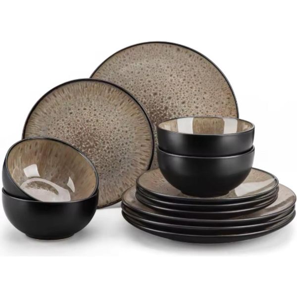 Set Da Portata Zafiro - 12 Pezzi - 4 Persone - Ceramica Marrone - Piatti Per La Cena, Piatti Fondi E Piatti Per La Colazione - Set Da Cucina Completo-image