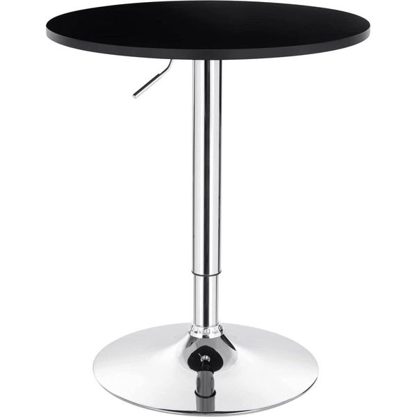 Happyment Tavolo Da Bar Rotondo - Regolabile In Altezza - Per Interni - Cucina - Legno E Metallo - Nero - 60×60×68-88 Cm-image