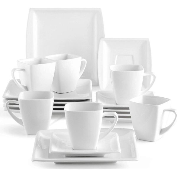 Happyment Set Di Stoviglie Deluxe - 6 Persone - Porcellana - 18 Pezzi - Servizio Da Pranzo Per 6 Persone - Bianco-image