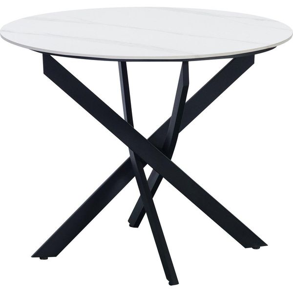 Tavolo Da Pranzo Happyment Balino - Tavolo Rotondo Effetto Marmo - Per 4 Persone - Interno E Giardino - 100×100×76 Cm - Bianco-image