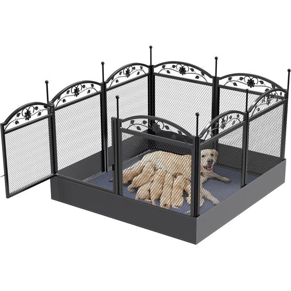 Hondenren Mira - Box Per Cani E Cuccioli - 8 Pannelli - Metallo - Nero - Interno Ed Esterno - Pieghevole - Addestramento E Gioco-image