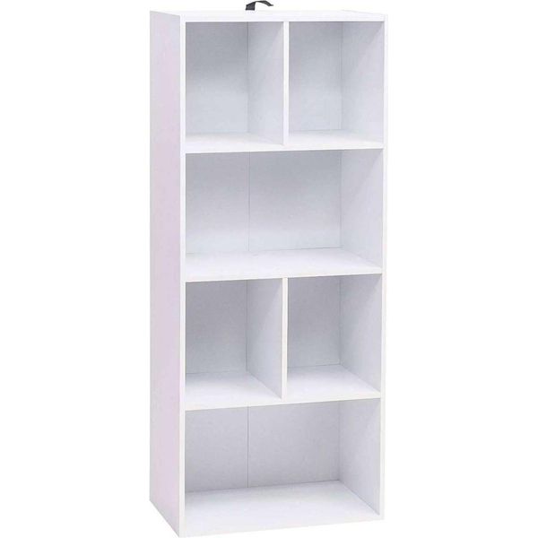 Happyment Zita Libreria A Giorno - 6 Scomparti - Bianco - Libreria - Soggiorno, Camera Da Letto E Camera Dei Bambini - Legno - 50 X 30 X 118 Cm-image
