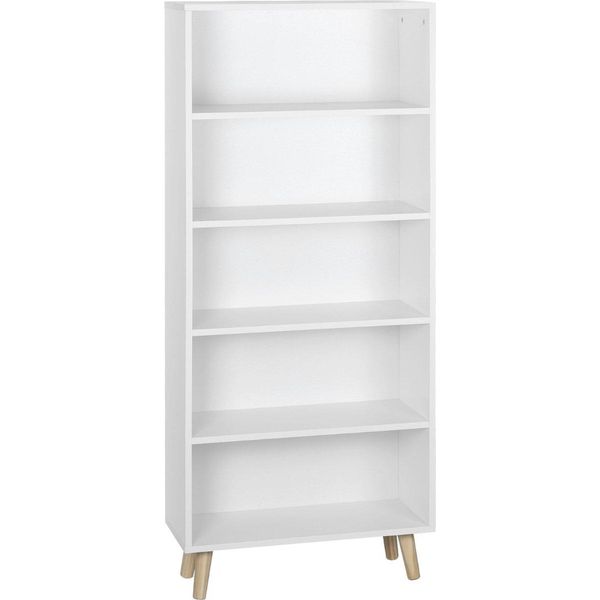 Happyment Libreria Industriale - 4 Livelli - Sui Piedi - Bianco - Libreria - Soggiorno, Camera Da Letto E Camera Dei Bambini - Legno - 60 X 24 X 144 Cm-image