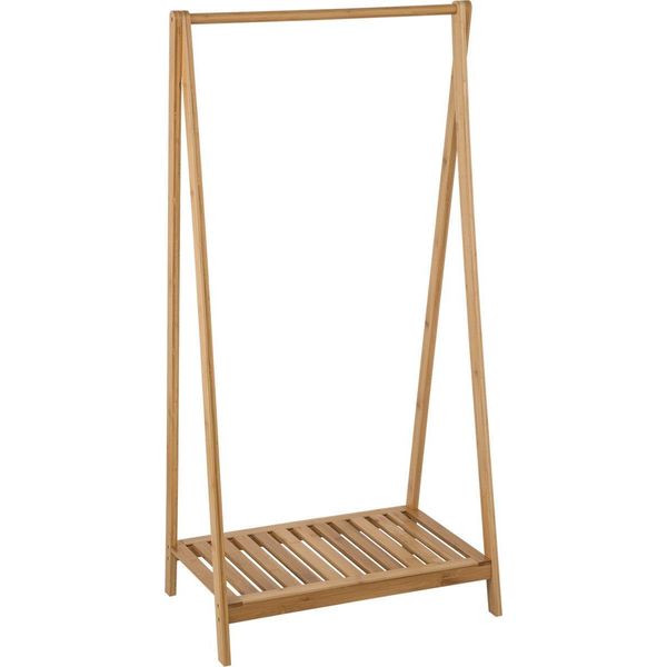 Happyment Appendiabiti Fery Con Ripiano - Organizzatore Guardaroba - Scarpiera - Scaffale Guardaroba - Camera Da Letto - Armadio Legno - Marrone-image