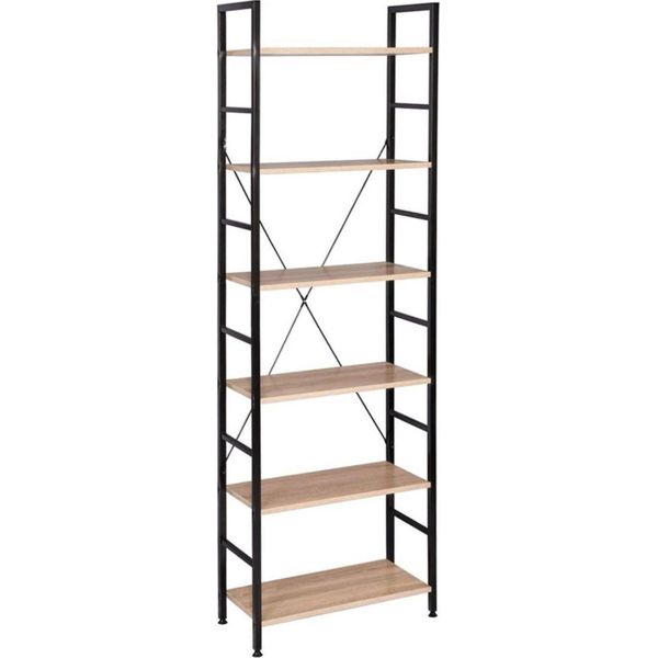 Libreria Bolt Edge - 6 Piani - Nero/Rovere - Industriale - 60X28X180 Cm - Legno/Metallo-image