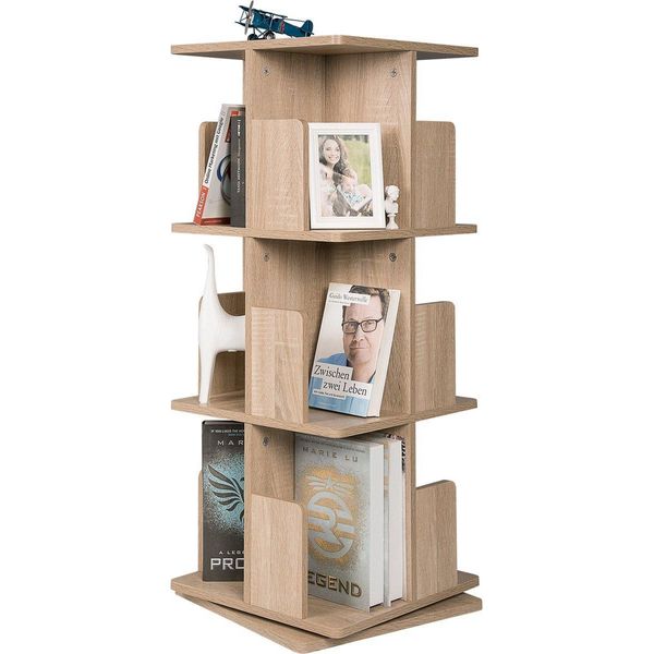 Happyment Fermalibri Girevole Deluxe - 3 Livelli - Libreria - Soggiorno E Camera Da Letto - Mdf - 39X39X128 Cm-image